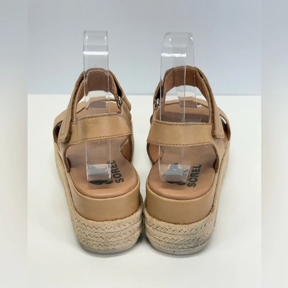 SOREL Tan rattan CAMERON platform Velcro ankle strap sandals size 7.5 - Picture 4 of 8